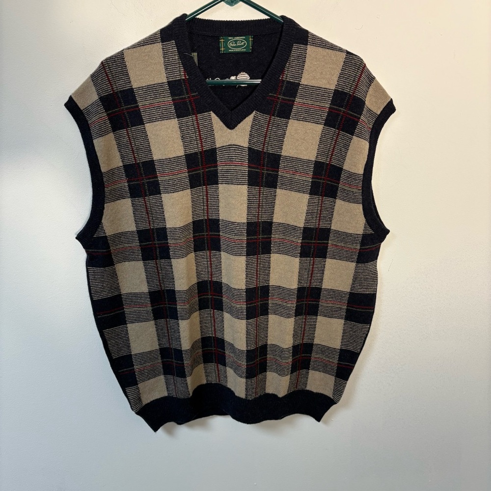 Peter Scott Scotland Men's Plaid Sweater Vest Lambswool XL NWT